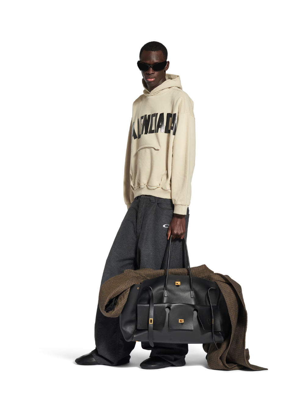 Balenciaga Men Beige Hoodie With Fixed Hood And Logo Lettering On Front And Rear In Cotton Man