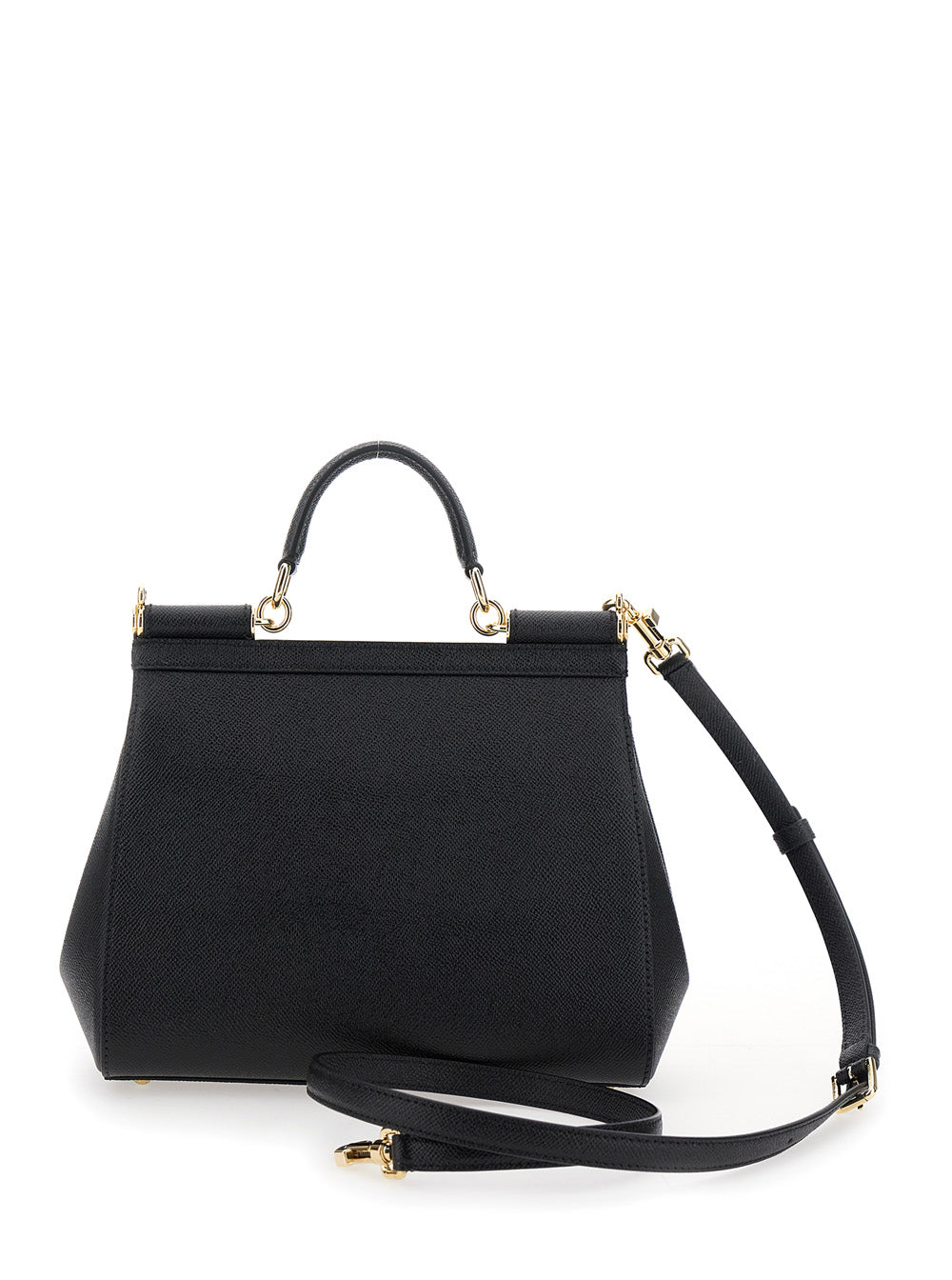 Dolce & Gabbana Women Black Handbag With Adjustable And Removable Shoulder Strap And Logo Plaque On The Front In Grained Leather Woman