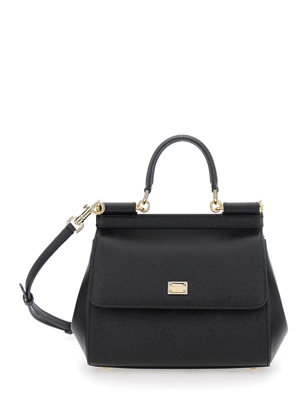 Dolce & Gabbana Women Black Handbag With Adjustable And Removable Shoulder Strap And Logo Plaque On The Front In Grained Leather Woman