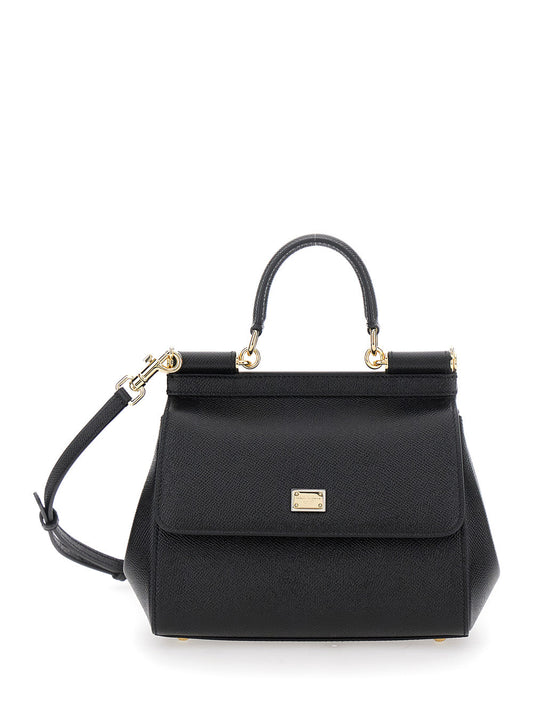 Dolce & Gabbana Women Black Handbag With Adjustable And Removable Shoulder Strap And Logo Plaque On The Front In Grained Leather Woman
