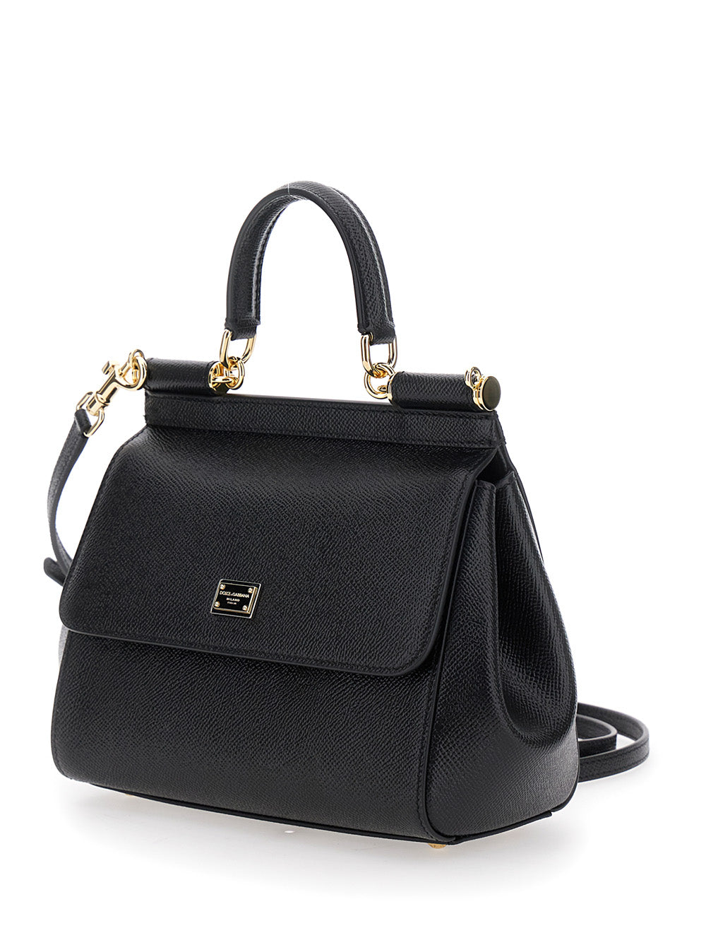 Dolce & Gabbana Women Black Handbag With Adjustable And Removable Shoulder Strap And Logo Plaque On The Front In Grained Leather Woman