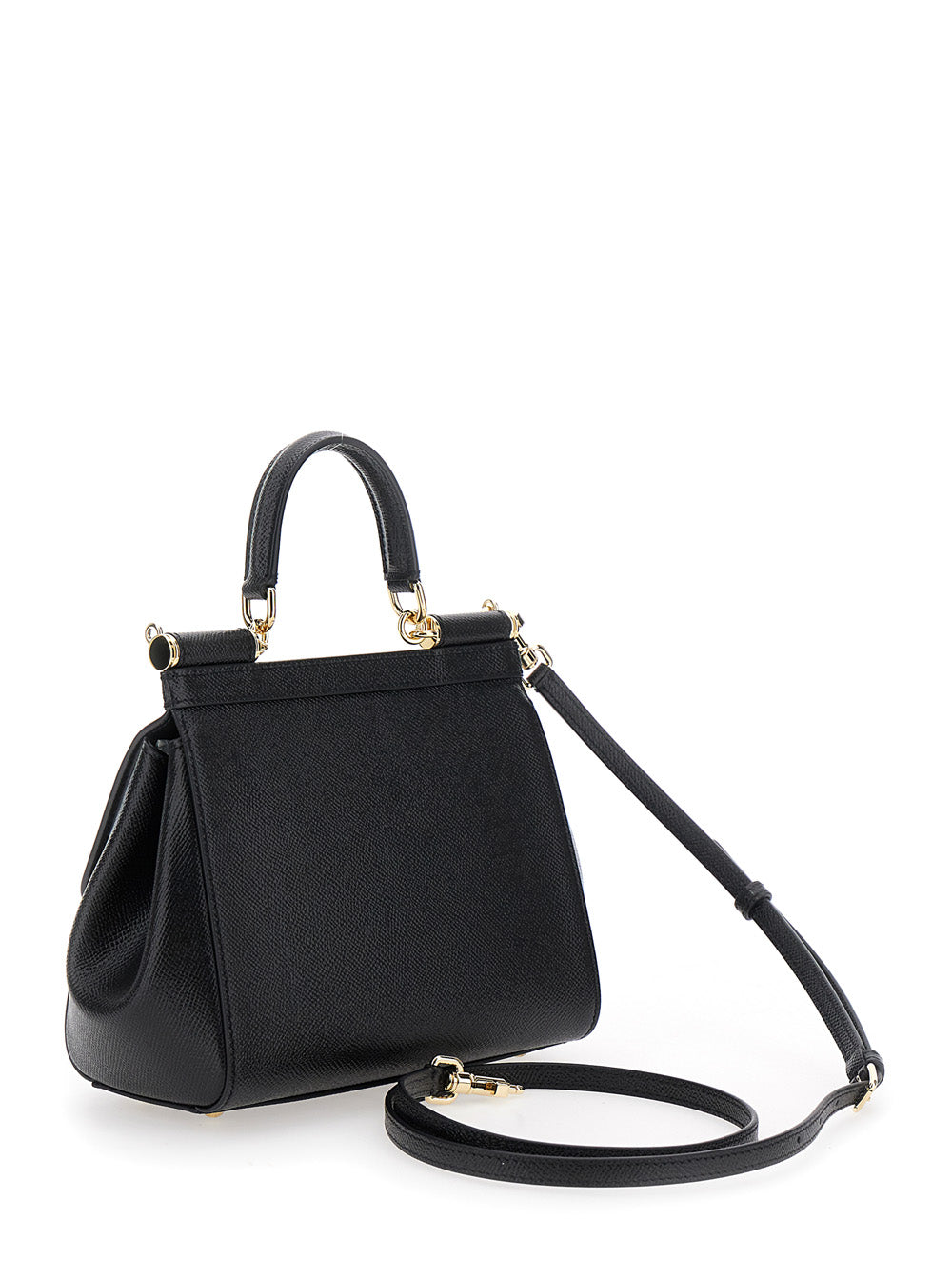 Dolce & Gabbana Women Black Handbag With Adjustable And Removable Shoulder Strap And Logo Plaque On The Front In Grained Leather Woman