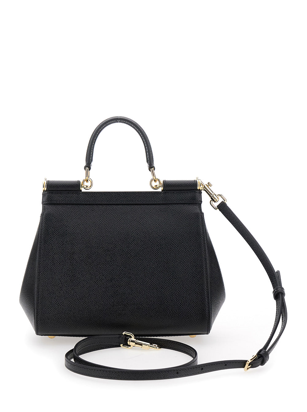 Dolce & Gabbana Women Black Handbag With Adjustable And Removable Shoulder Strap And Logo Plaque On The Front In Grained Leather Woman