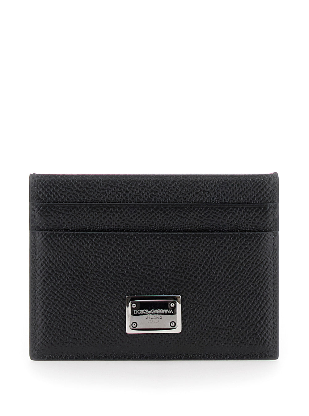 Dolce & Gabbana Men Black Card Holder With Logo Plaque On The Front In Grained Leather Man