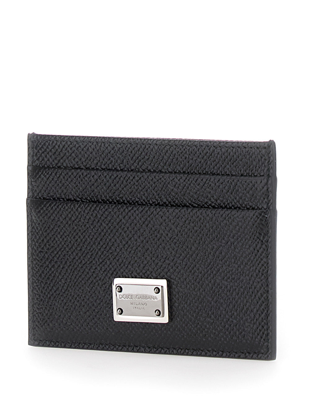 Dolce & Gabbana Men Black Card Holder With Logo Plaque On The Front In Grained Leather Man