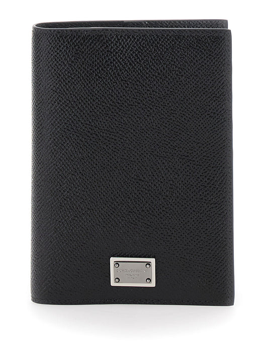 Dolce & Gabbana Men Black Card Holder With Logo Plaque On The Front In Grained Leather Man