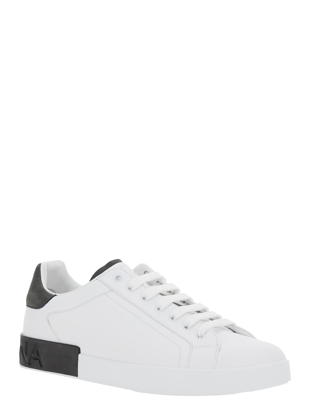 Dolce & Gabbana Men 'Portofino' White Low Top Sneakers With Logo Lettering On The Rear In Leather Man