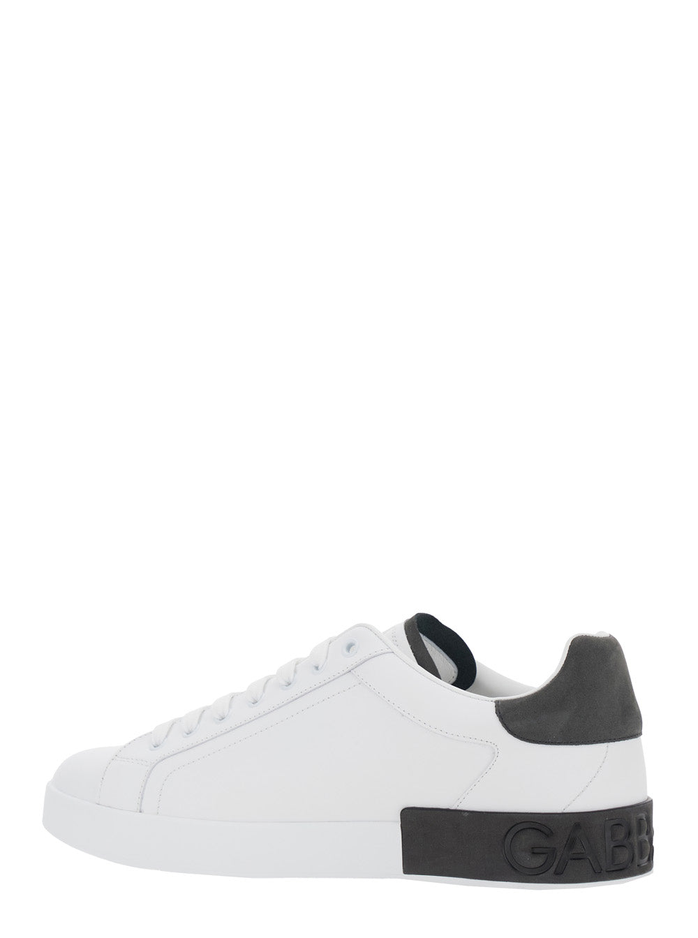 Dolce & Gabbana Men 'Portofino' White Low Top Sneakers With Logo Lettering On The Rear In Leather Man