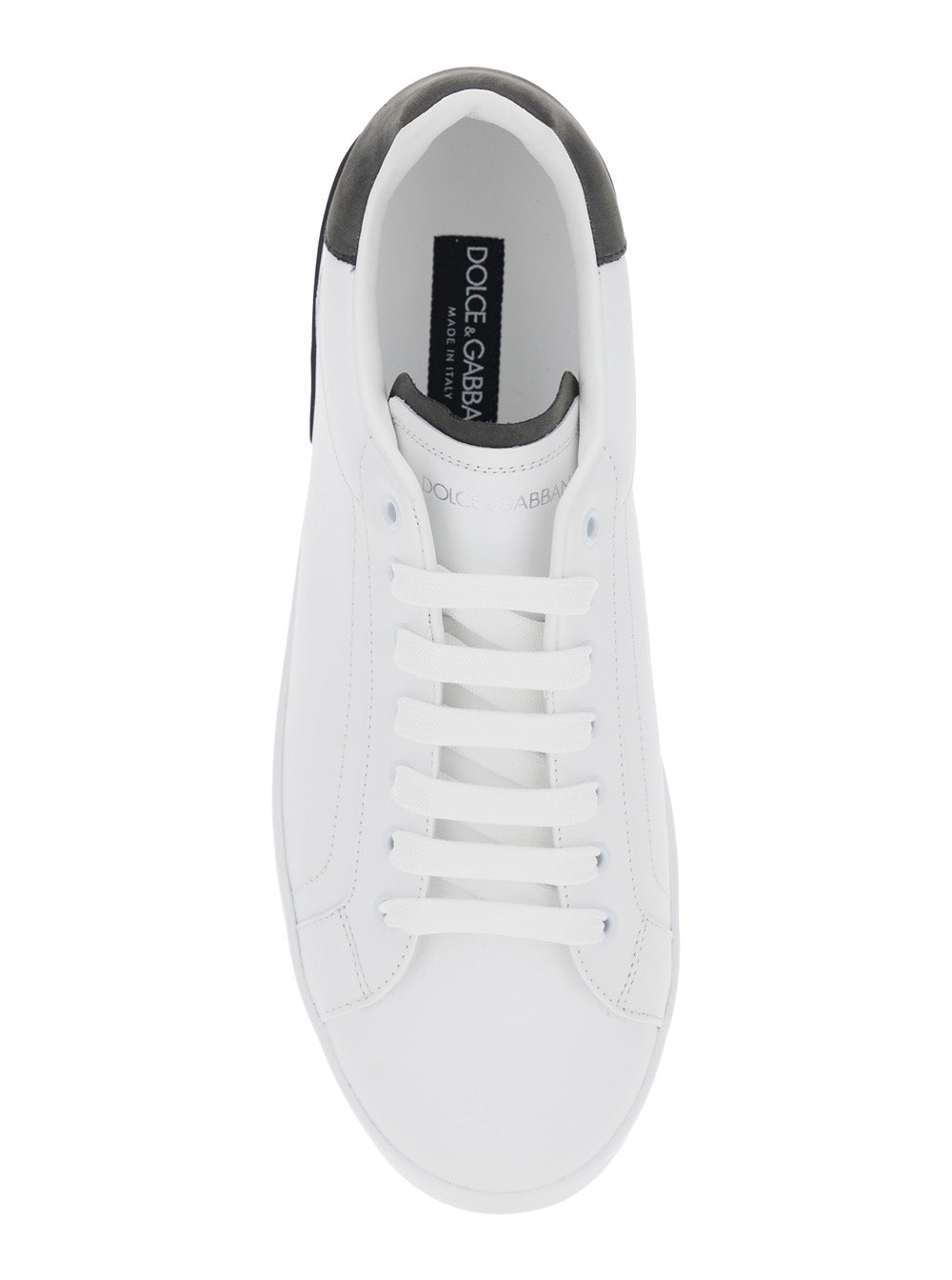 Dolce & Gabbana Men 'Portofino' White Low Top Sneakers With Logo Lettering On The Rear In Leather Man