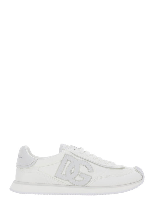 Dolce & Gabbana Men White Low Top Sneakers With Maxi Logo On The Side And Logo Patch On The Tongue In Tech Fabric Man