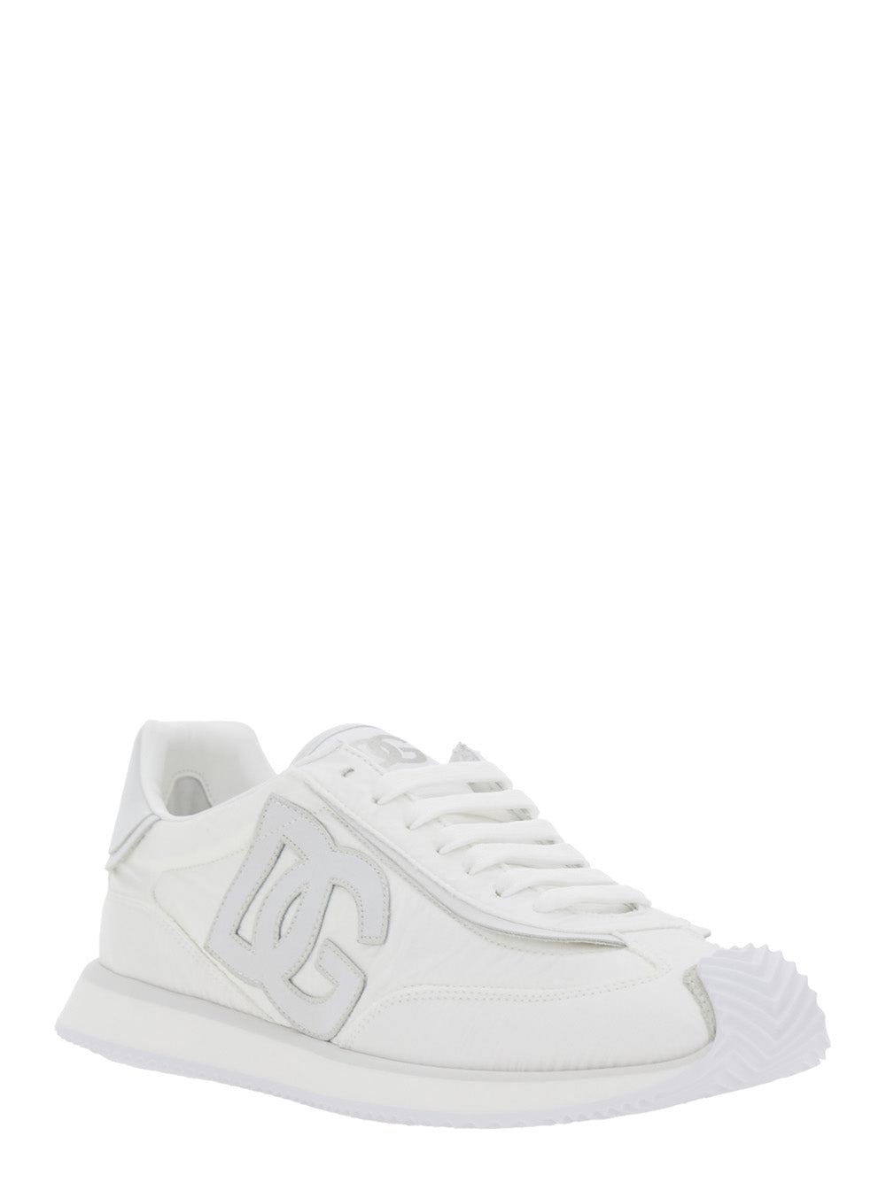 Dolce & Gabbana Men White Low Top Sneakers With Maxi Logo On The Side And Logo Patch On The Tongue In Tech Fabric Man