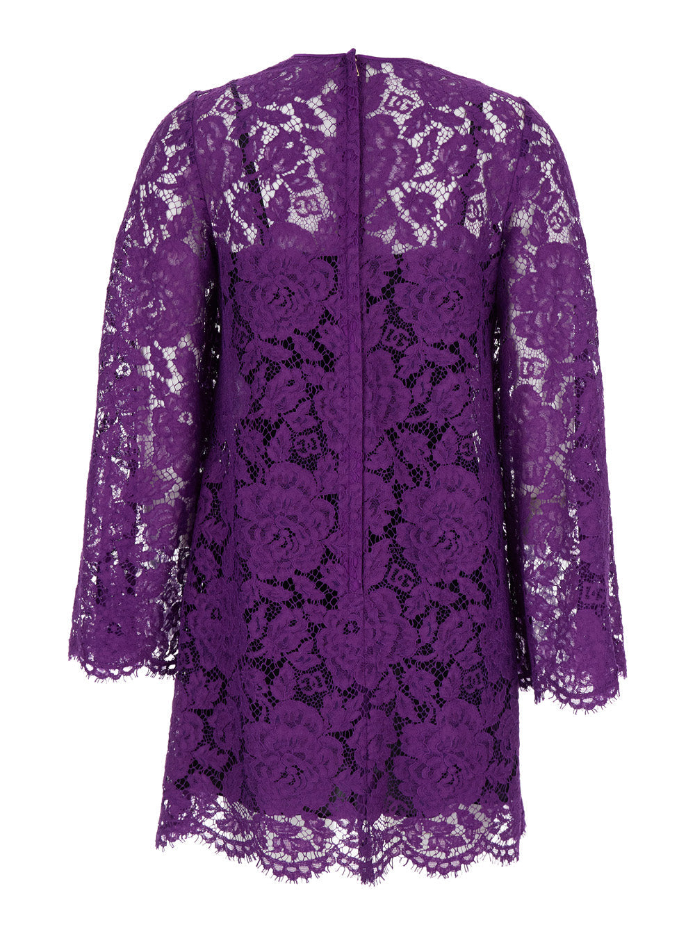 Dolce & Gabbana Women Violet Dress With Round Neck And All-Over Floral Embroidery In Cotton Blend Woman