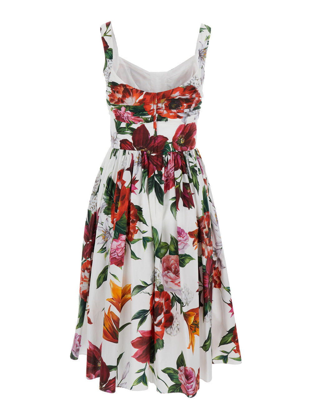 Dolce & Gabbana Women Multicolor Midi Dress With Wide Neckline And All-Over Floral Print In Cotton Woman