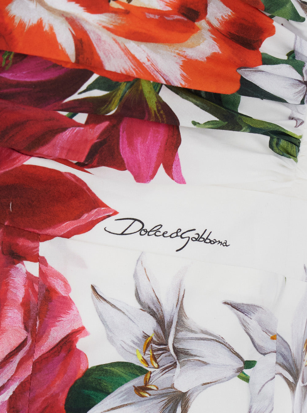 Dolce & Gabbana Women Multicolor Midi Dress With Wide Neckline And All-Over Floral Print In Cotton Woman
