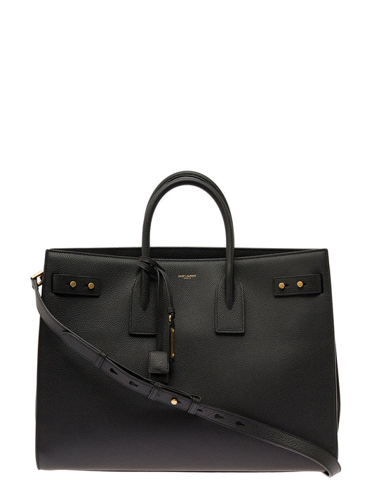 Saint Laurent Men Black Sac De Jour Thin Large Bag  In Grained Leather Saint Laurent Man