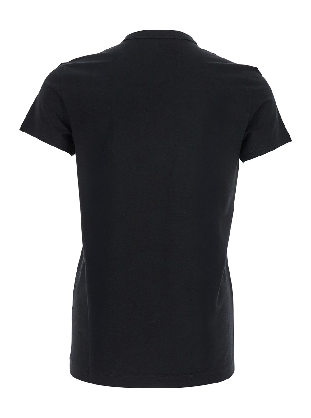 Dolce & Gabbana Men Black Crewneck T-Shirt With Tonal Logo Lettering Embroidery On The Front In Cotton Stretch Man