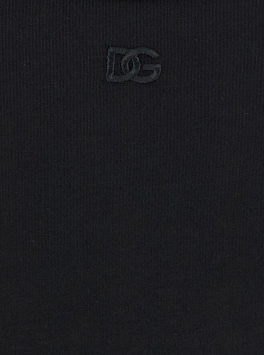 Dolce & Gabbana Men Black Crewneck T-Shirt With Tonal Logo Lettering Embroidery On The Front In Cotton Stretch Man