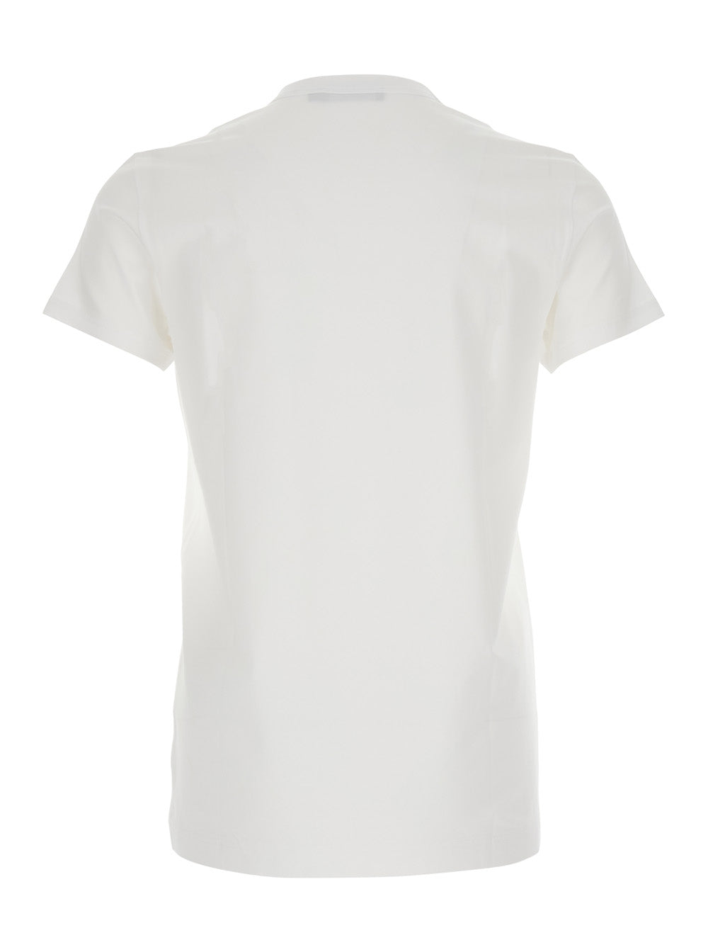 Dolce & Gabbana Men White Crewneck T-Shirt With Tonal Logo Lettering Embroidery On The Front In Cotton Stretch Man