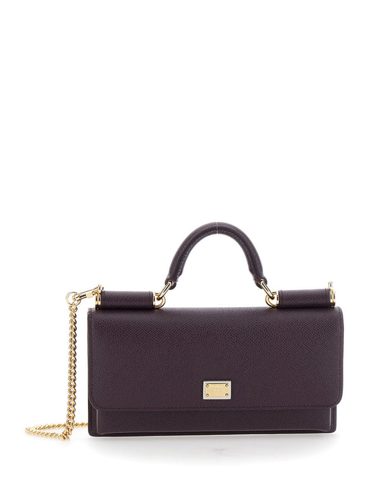 Dolce & Gabbana Women Violet Handbag With Logo Plaque In Grained Leather Woman
