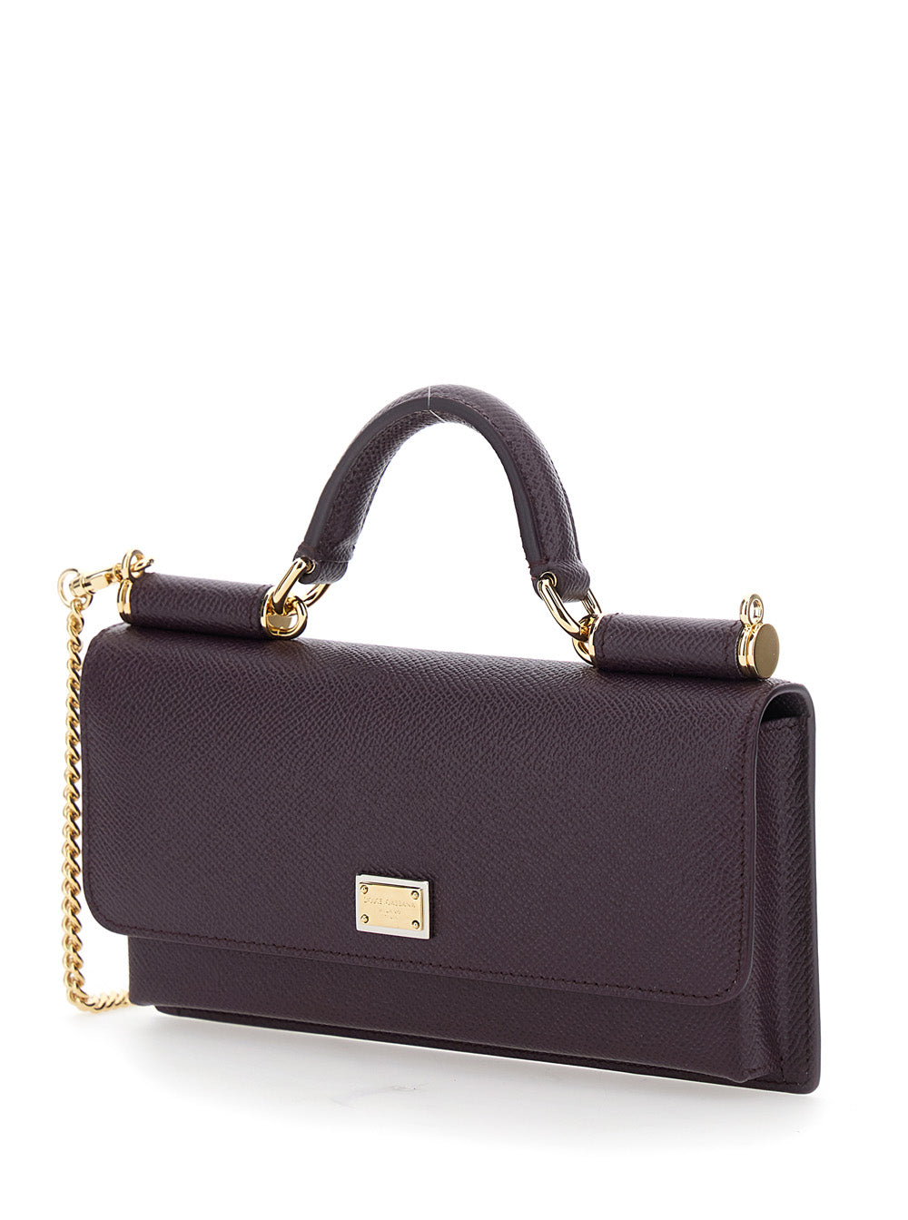 Dolce & Gabbana Women Violet Handbag With Logo Plaque In Grained Leather Woman