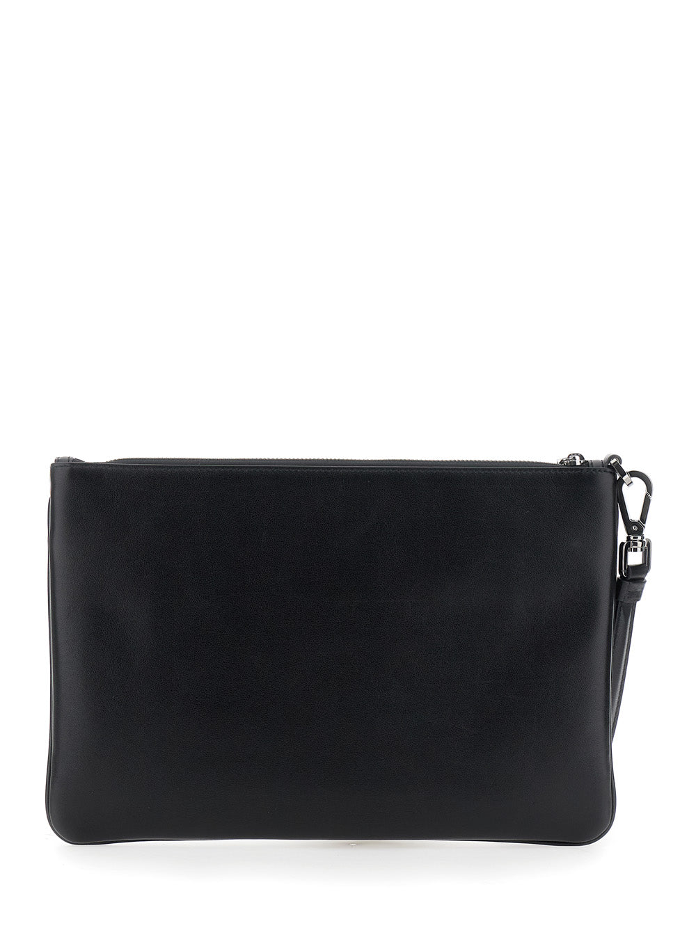 Dolce & Gabbana Men Black Clutch With Removable Wrist Strap And Logo Lettering On The Front In Leather Man