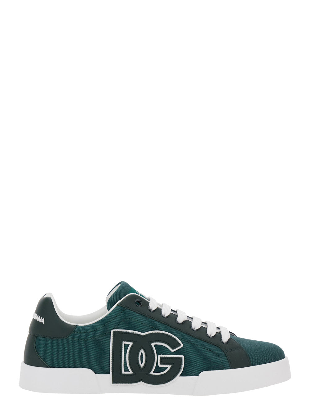 Dolce & Gabbana Men 'Portofino' Green Low Top Sneakers With Logo Patch On Tongue And Side In Cotton Blend Man