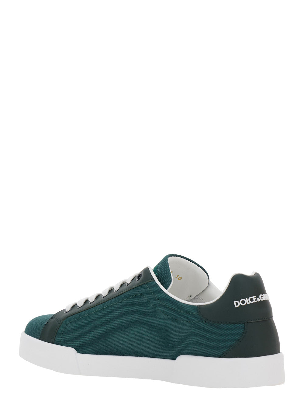 Dolce & Gabbana Men 'Portofino' Green Low Top Sneakers With Logo Patch On Tongue And Side In Cotton Blend Man