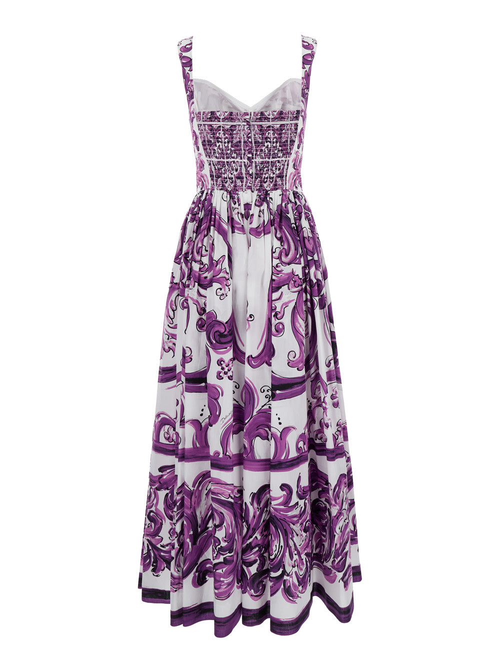 Dolce & Gabbana Women Violet Long Dress With Sweetheart Neckline And All-Over Geometric Print In Cotton Woman