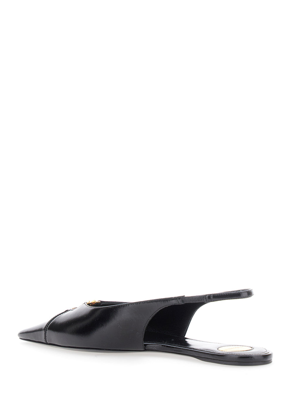 Saint Laurent Women 'Babylone' Black Slingback Ballet Shoes With Cassandre Plaque And Elastic Slingback Strap In Leather Woman