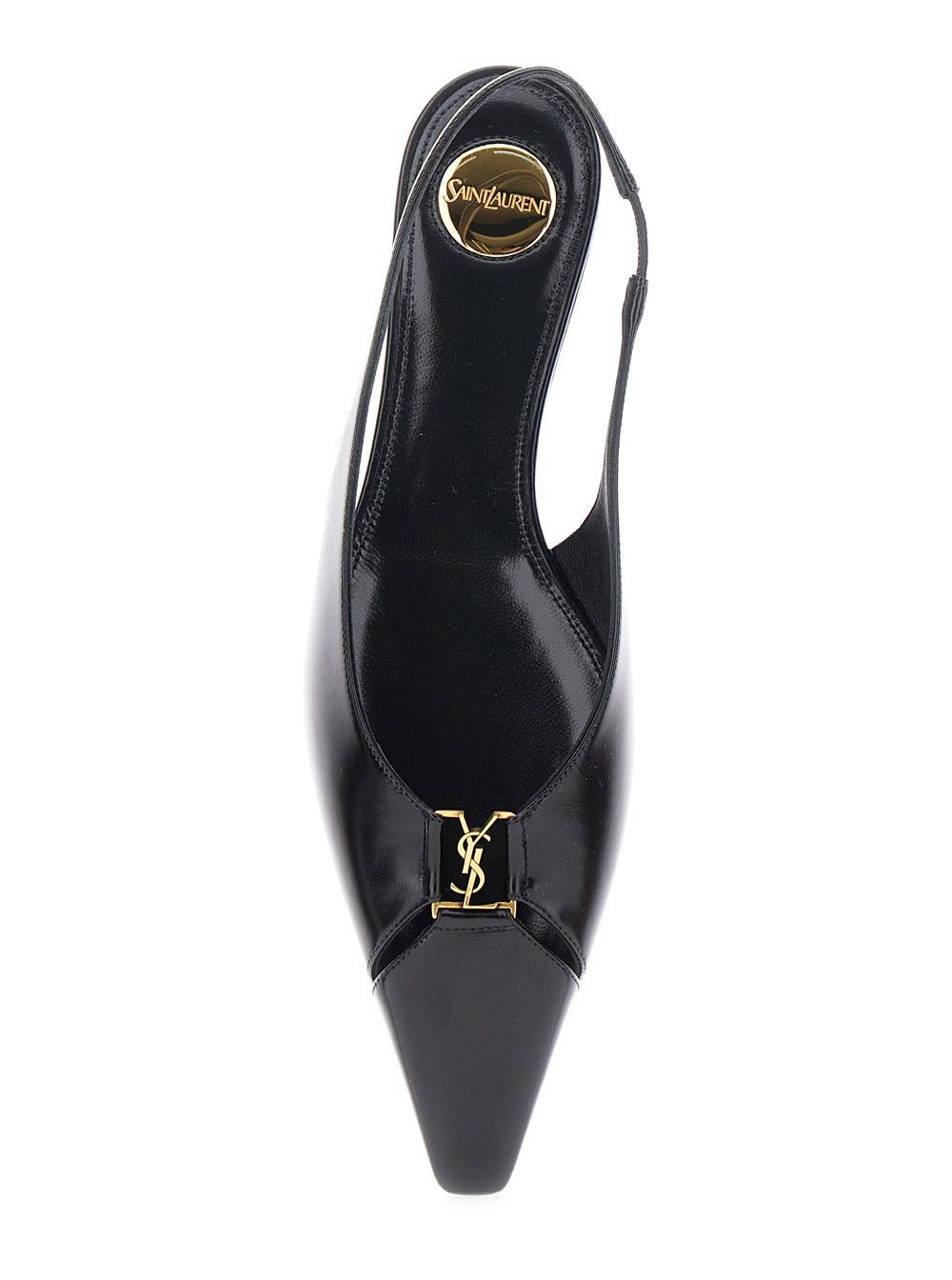 Saint Laurent Women 'Babylone' Black Slingback Ballet Shoes With Cassandre Plaque And Elastic Slingback Strap In Leather Woman
