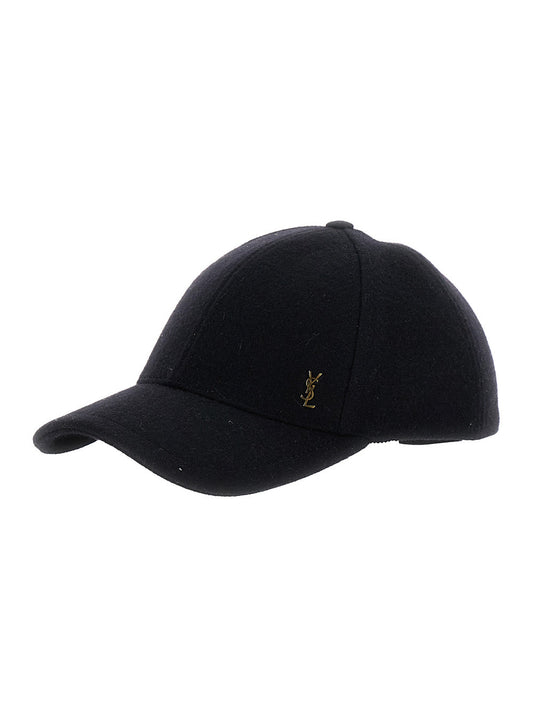 Saint Laurent Men Black Baseball Cap With Cassandre Detail On The Front In Cotton Man
