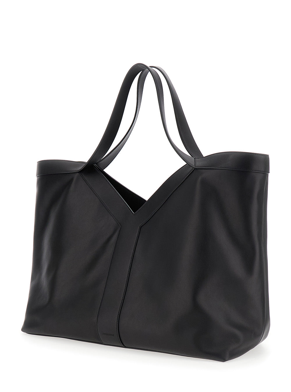 Saint Laurent Men Black Tote Bag With Two Top Handles And Hook Closure In Leather Man