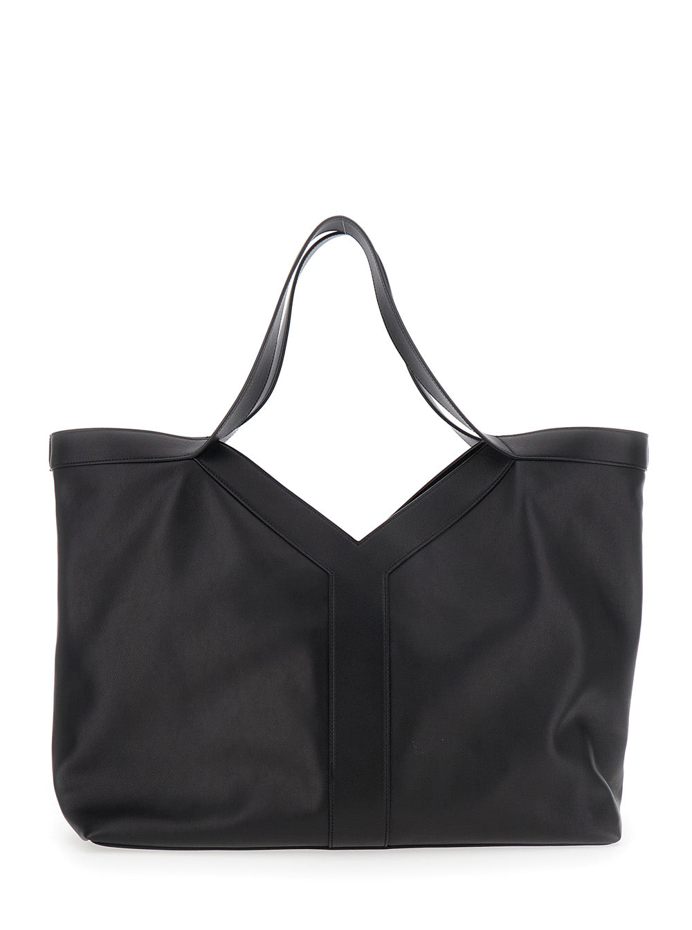 Saint Laurent Men Black Tote Bag With Two Top Handles And Hook Closure In Leather Man