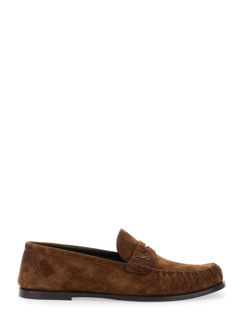 Saint Laurent Men Brown Loafers With Cassandre Detail In Suede Man