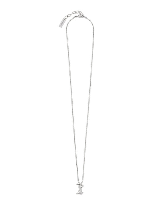 Saint Laurent Men Metallic Chain-Link Necklace With Cassandre Pendant In Metal Man