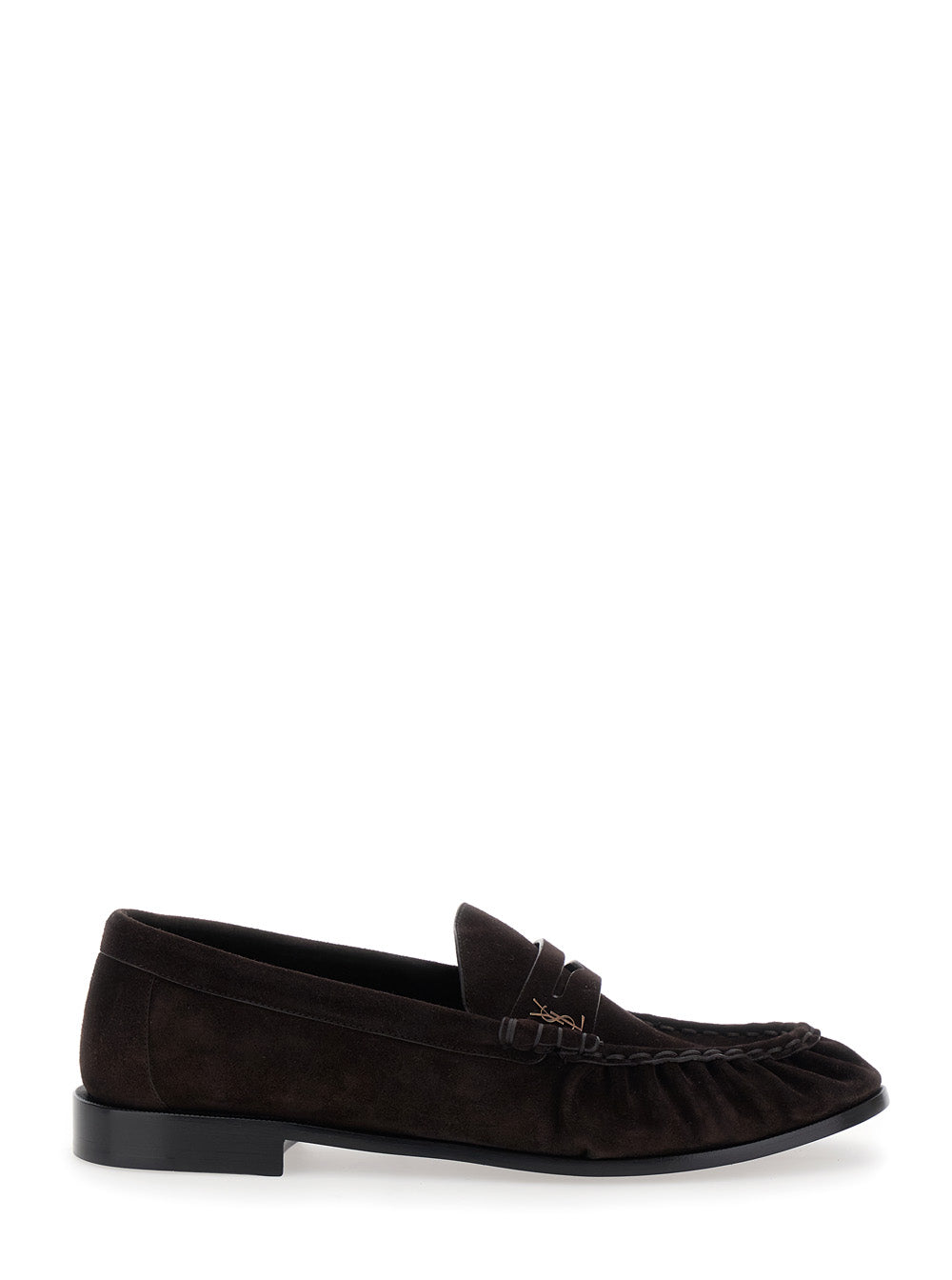 Saint Laurent Men Brown Loafers With Cassandre Detail In Suede Man