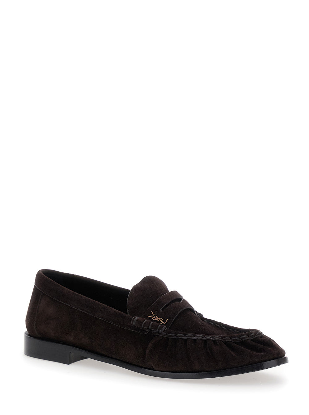 Saint Laurent Men Brown Loafers With Cassandre Detail In Suede Man