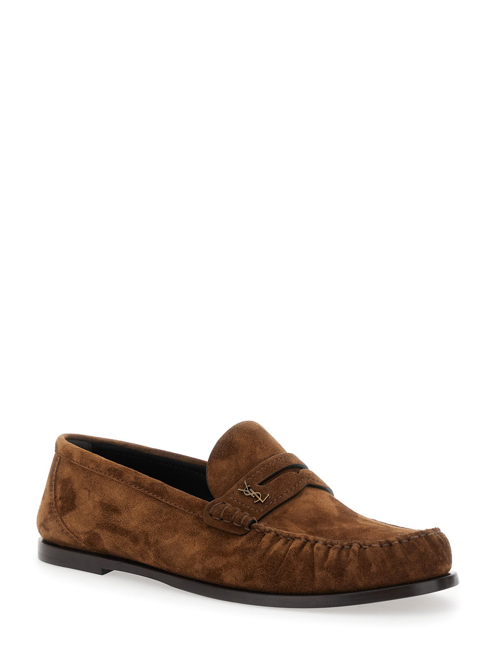 Saint Laurent Men Brown Loafers With Cassandre Detail In Suede Man