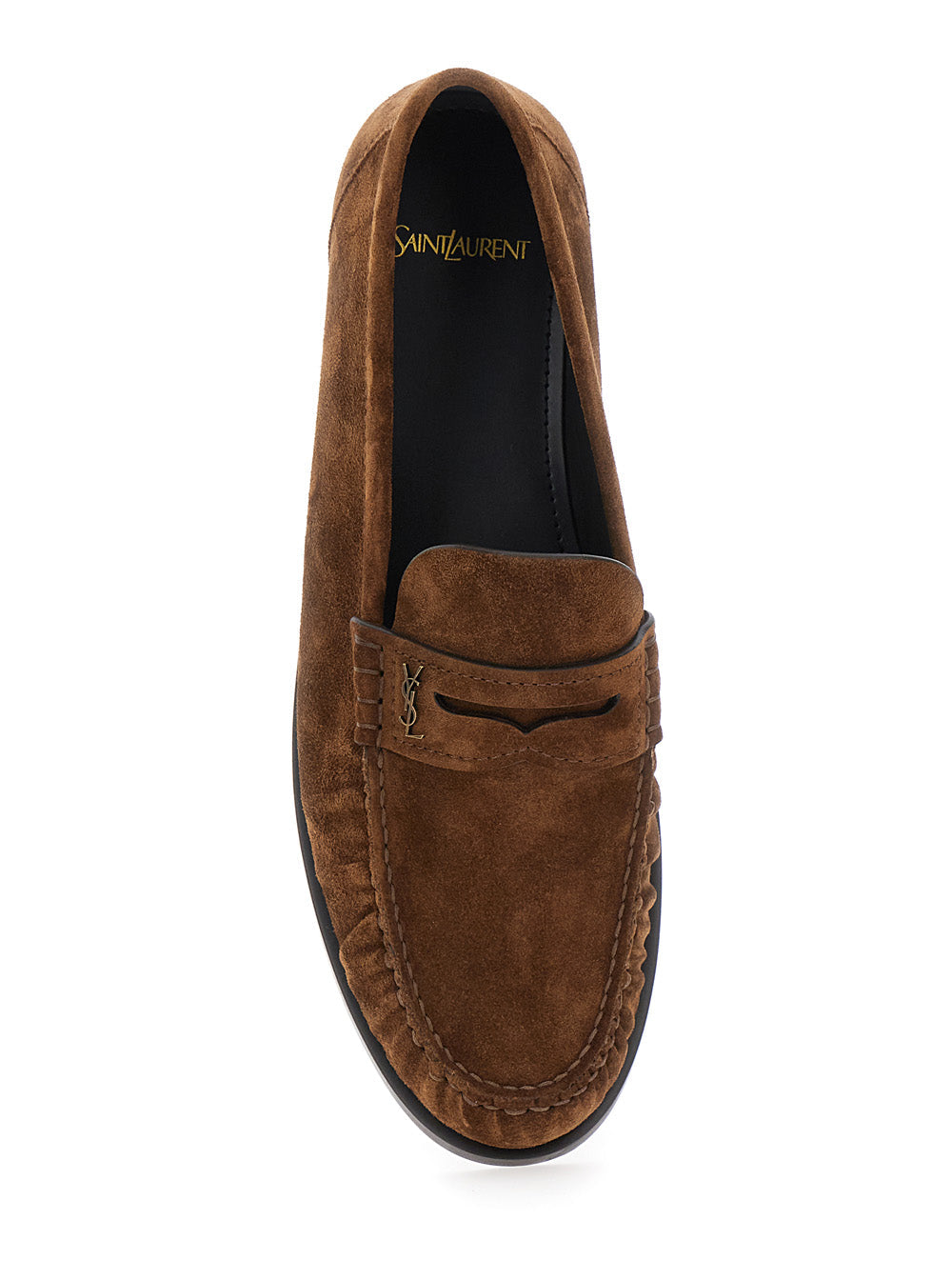 Saint Laurent Men Brown Loafers With Cassandre Detail In Suede Man