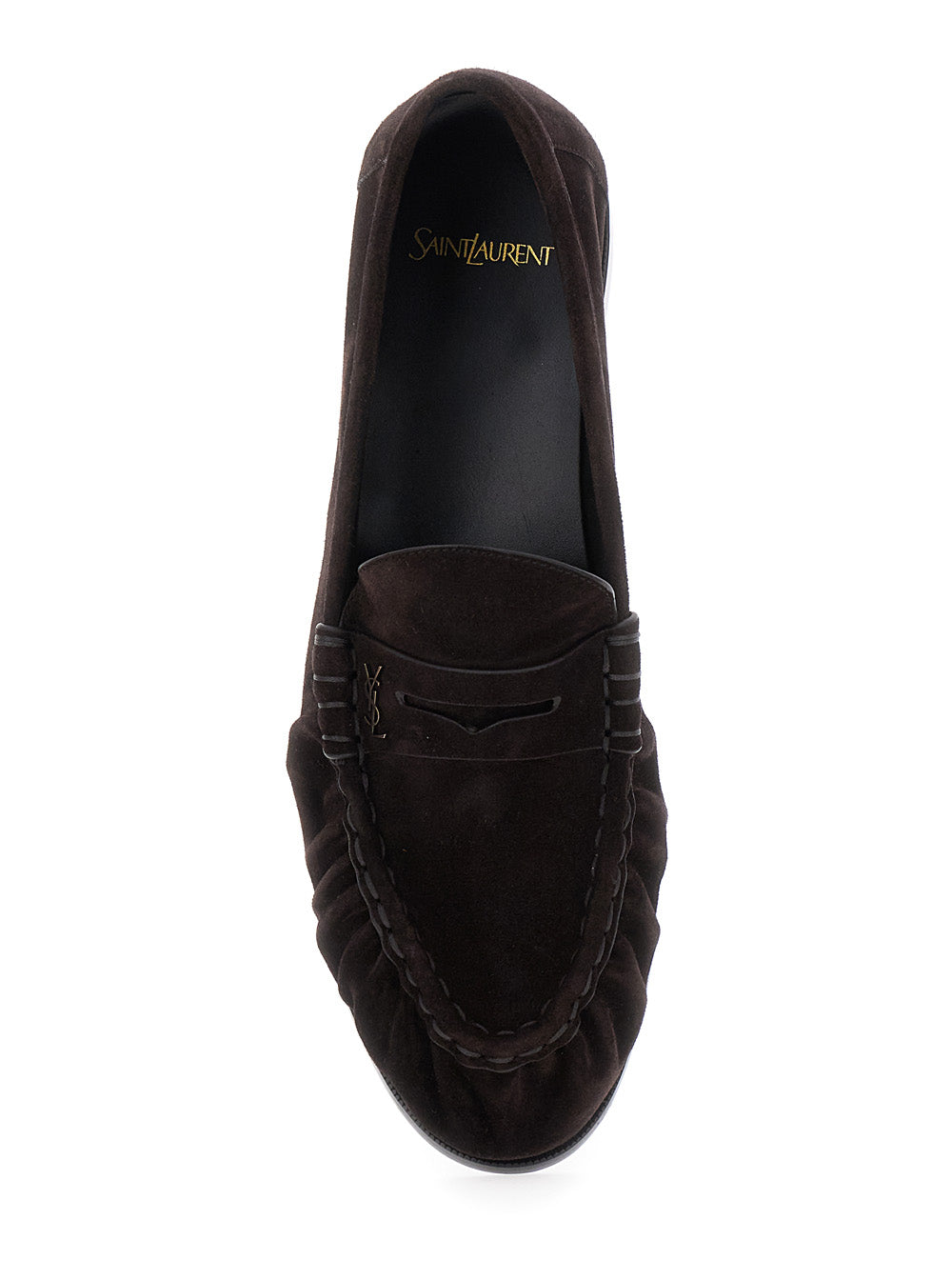 Saint Laurent Men Brown Loafers With Cassandre Detail In Suede Man