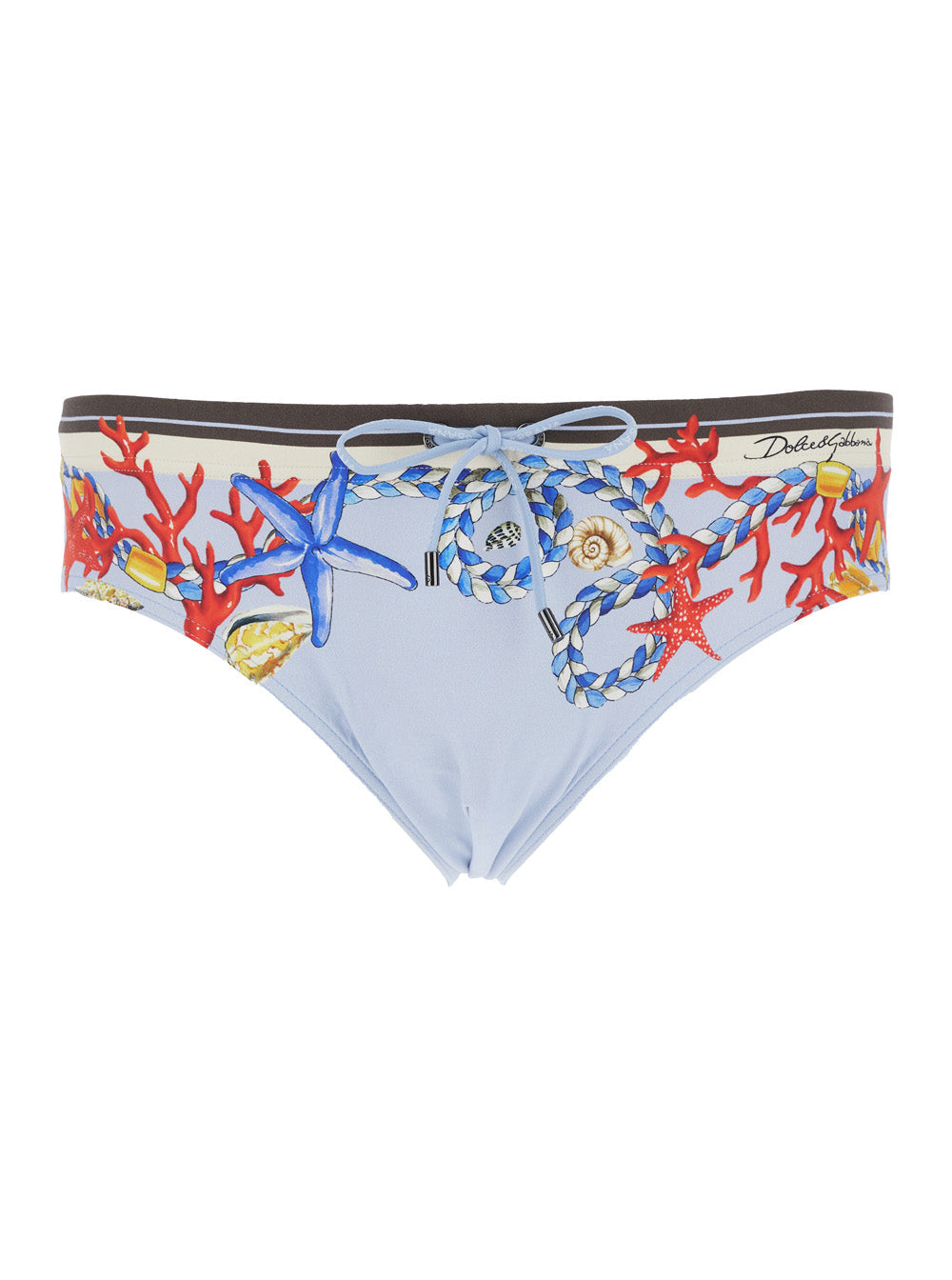 Dolce & Gabbana Men Light Blue Swimsuit With All-Over Print In Tech Fabric Man