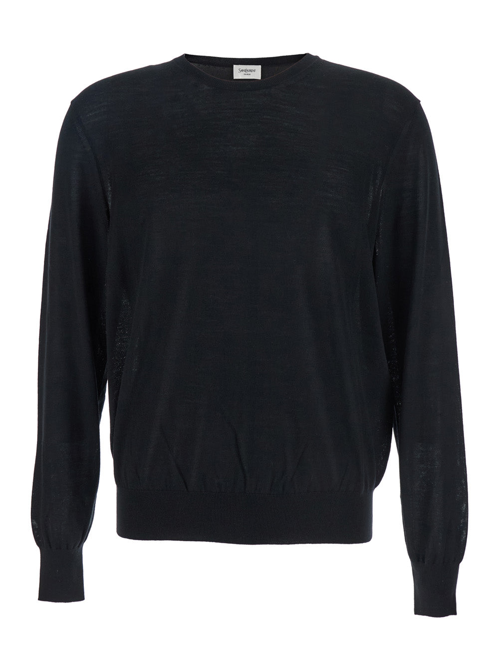 Saint Laurent Men Black Crewneck Sweater With Cassandre In Cashmere Man