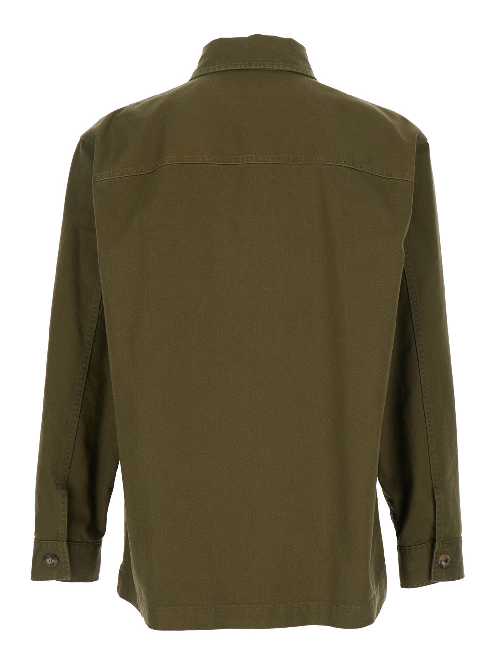 Saint Laurent Men Green Shirt With Classic Collar And Cassandre Embroidery On The Front In Cotton Man