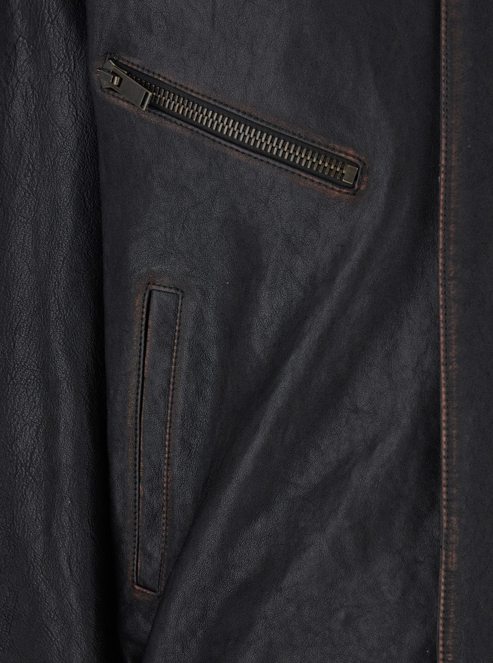 Saint Laurent Men Brown Jacket With Lived Effect And Front Welt Pockets In Leather Man