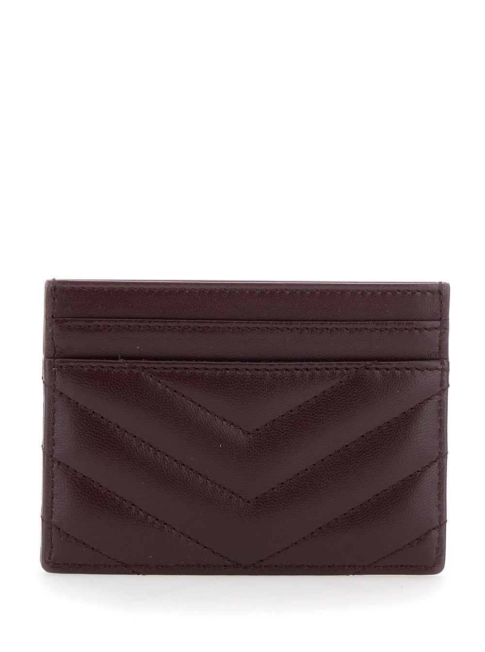 Saint Laurent Women Bordeaux Card Holder With Cassandre Plaque On Front In Chevron Leather Woman