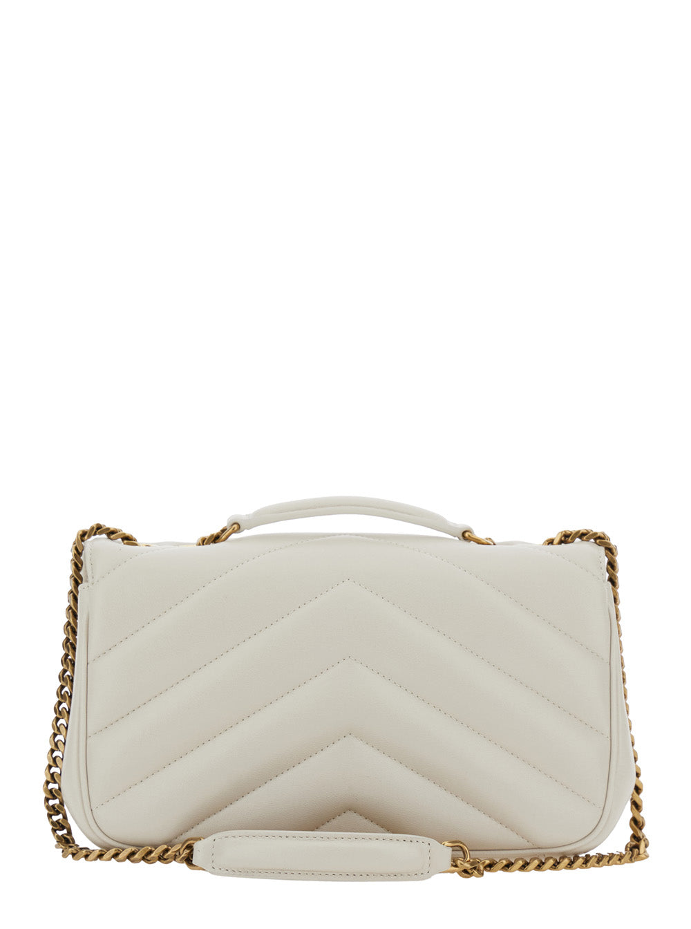 Saint Laurent Women 'Loulou Small' White Shoulder Bag With Front Logo Plaque In Chevron Leather Woman