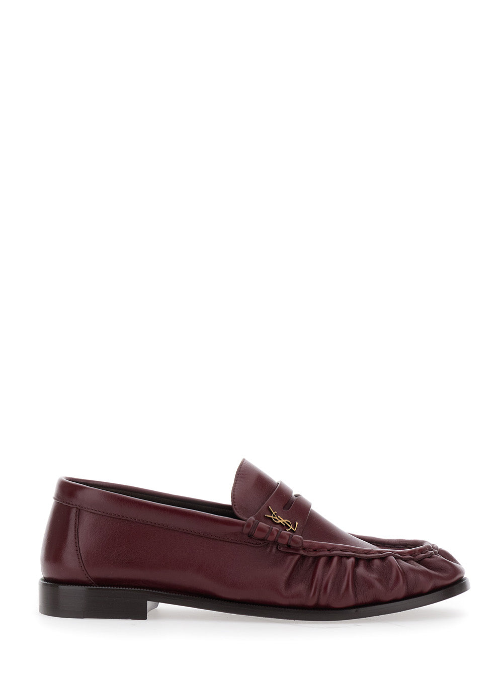 Saint Laurent Women 'Le Loafer' Bordeaux Loafers With Hand-Stitched Moc Toe And Cassandre Plaque In Suede Woman