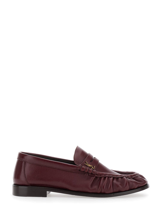 Saint Laurent Women 'Le Loafer' Bordeaux Loafers With Hand-Stitched Moc Toe And Cassandre Plaque In Suede Woman