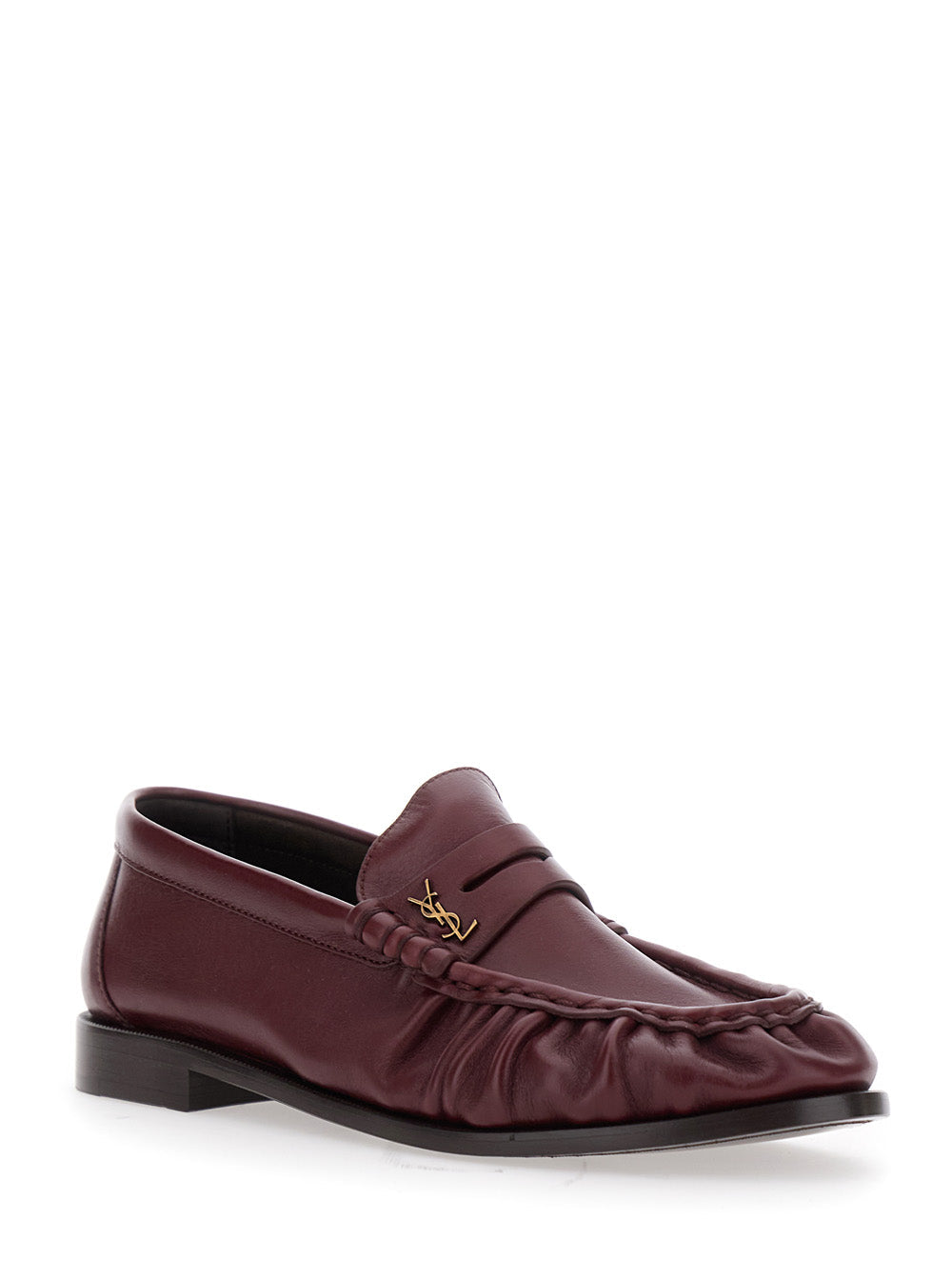 Saint Laurent Women 'Le Loafer' Bordeaux Loafers With Hand-Stitched Moc Toe And Cassandre Plaque In Suede Woman