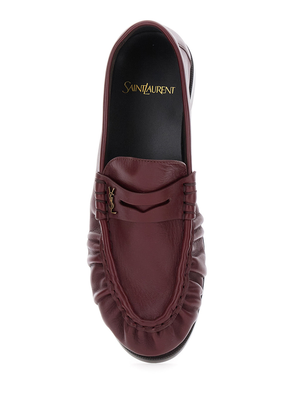 Saint Laurent Women 'Le Loafer' Bordeaux Loafers With Hand-Stitched Moc Toe And Cassandre Plaque In Suede Woman